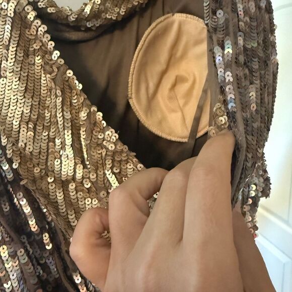 Alberto Makali Beaded Gold 100% Silk Evening Gown Size 2 - Picture 6 of 8